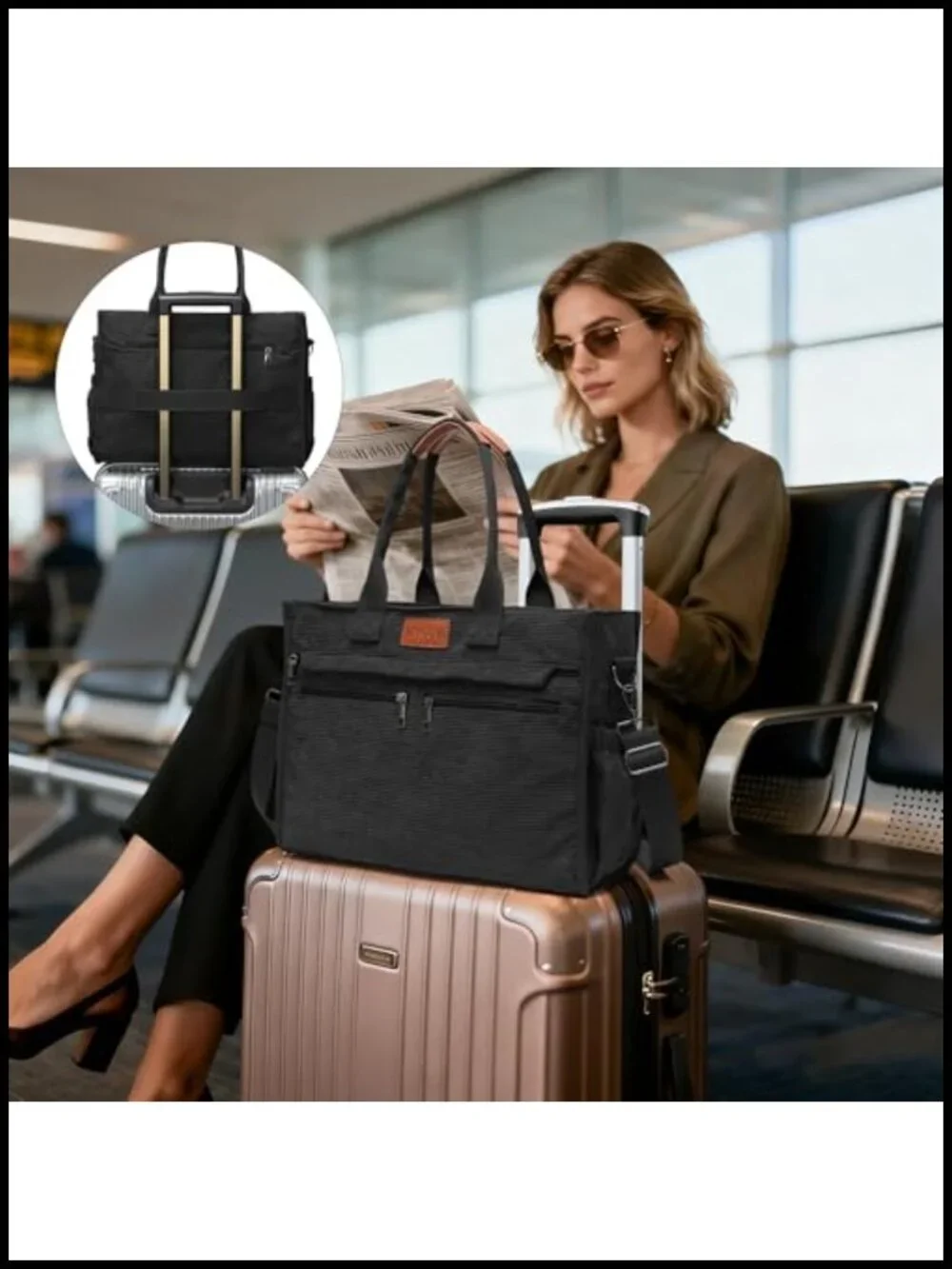 2-Piece Corduroy Tote Set, 14-Pocket Laptop Work Bag with Padded Compartment